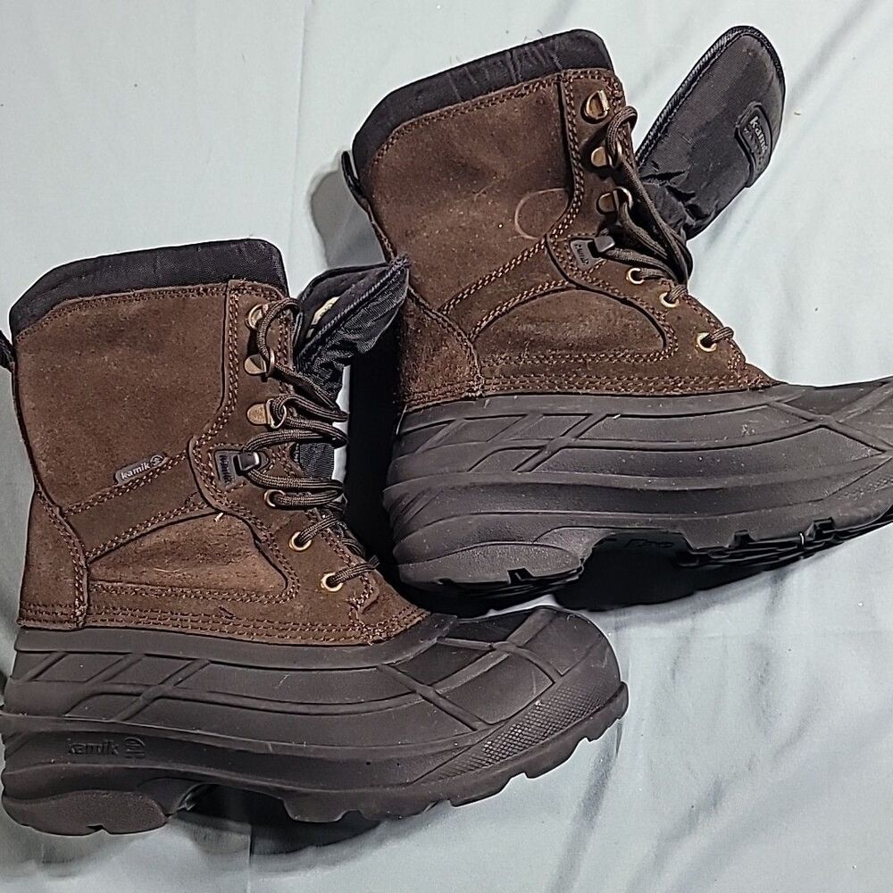 Kamik Nationplus Mens Winter Boot Black Brown WK0097R Waterproof Heat-MX Size 7